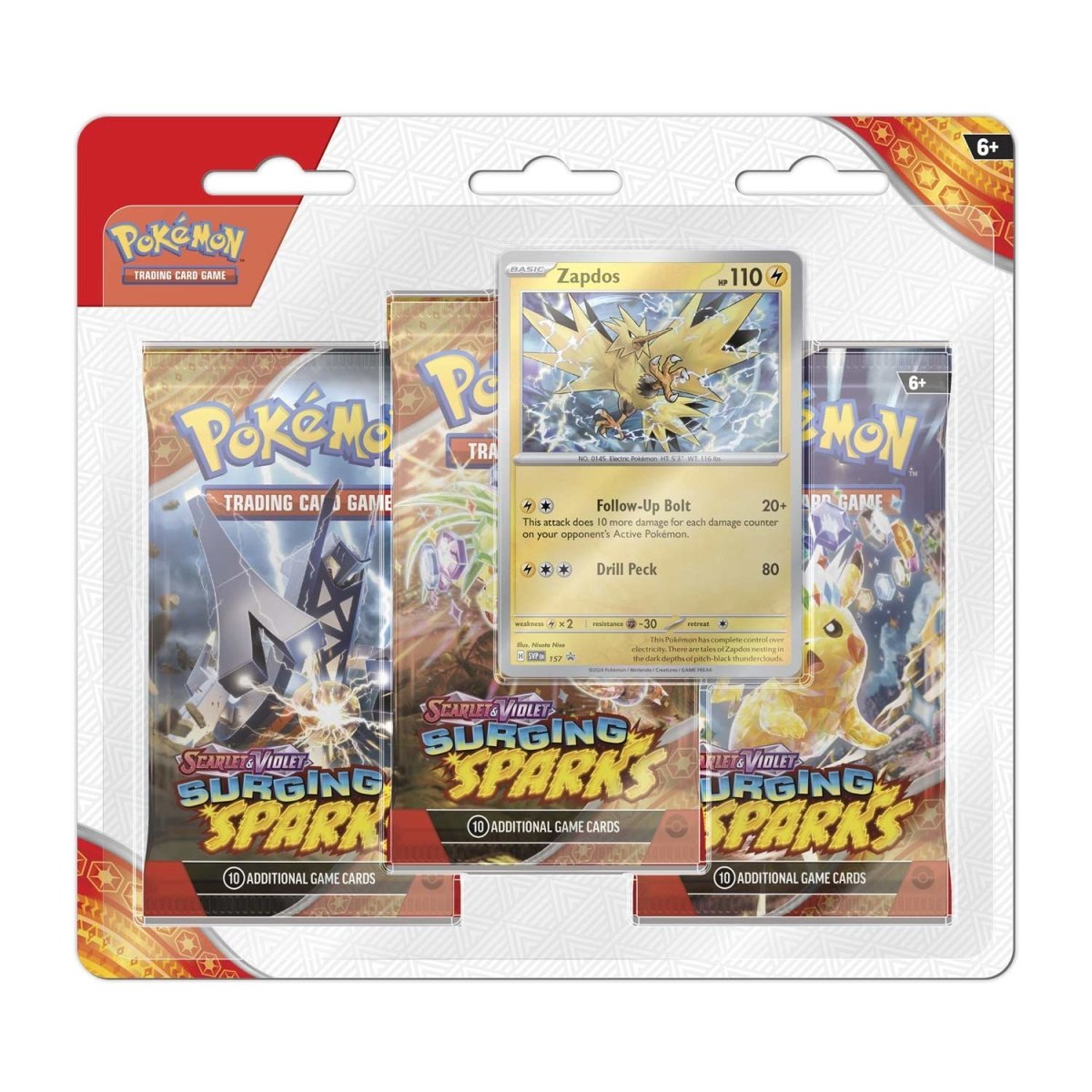 Scarlet &amp; Violet – Surging Sparks 3 Booster Packs &amp; Zapdos-Promokarte